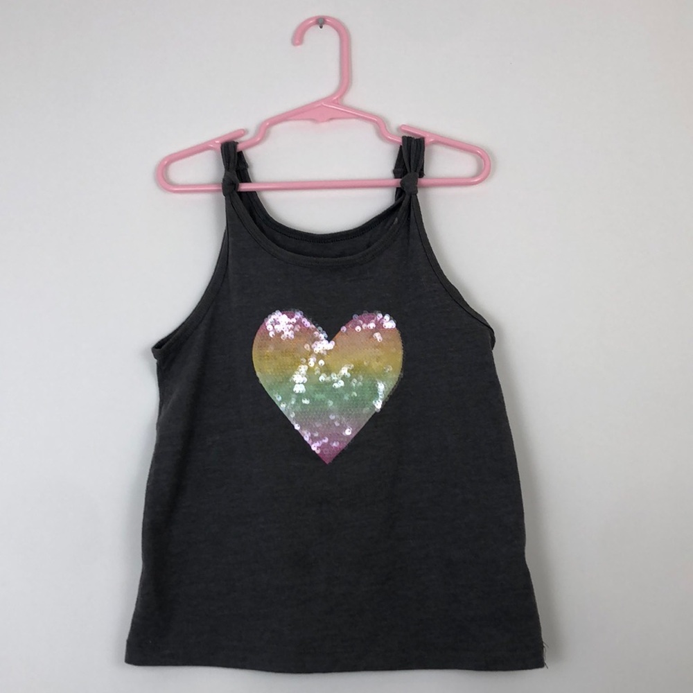 Cat & Jack tank top gray with sequin heart 6/6X